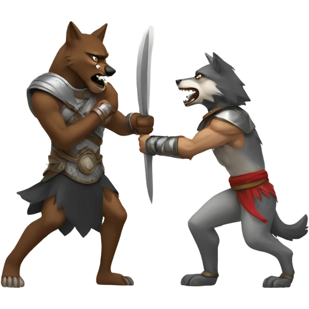 Wolf vs human warrior fight emoji