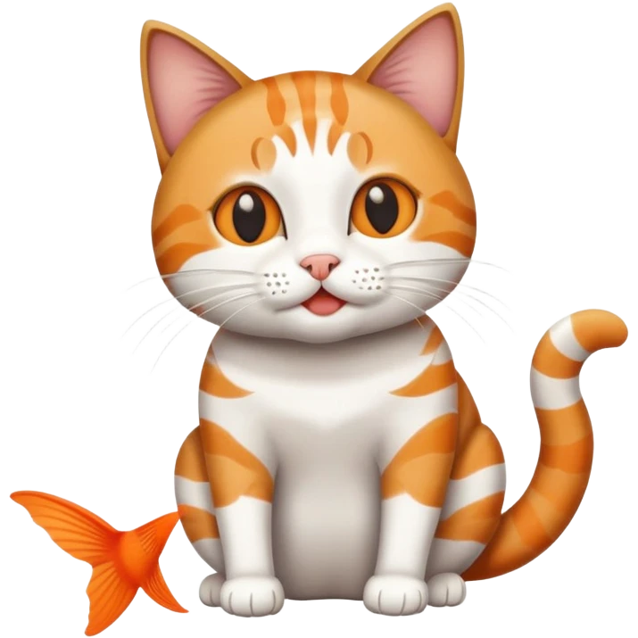 cat full body sitting with fish in mouth playful emoji