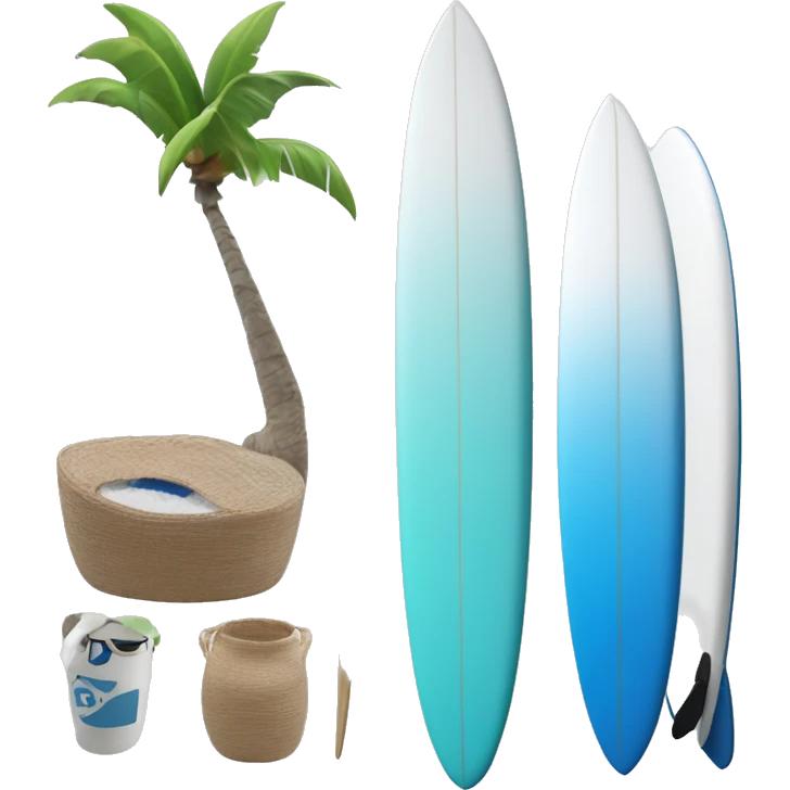 Palavra “BRISA”, uma prancha de surf e em cores lilás, branco e azul  emoji