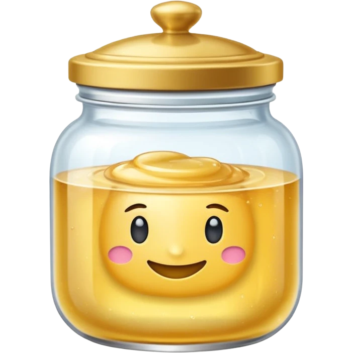 Diseña un emoji de un tarro de cristal elegante con una tapa dorada brillante. Dentro, una textura de mantequilla corporal batida con un suave remolino. Estilo lujoso y minimalista. emoji