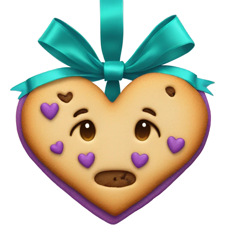 Cookie heart with teal purple ribbon loop emoji