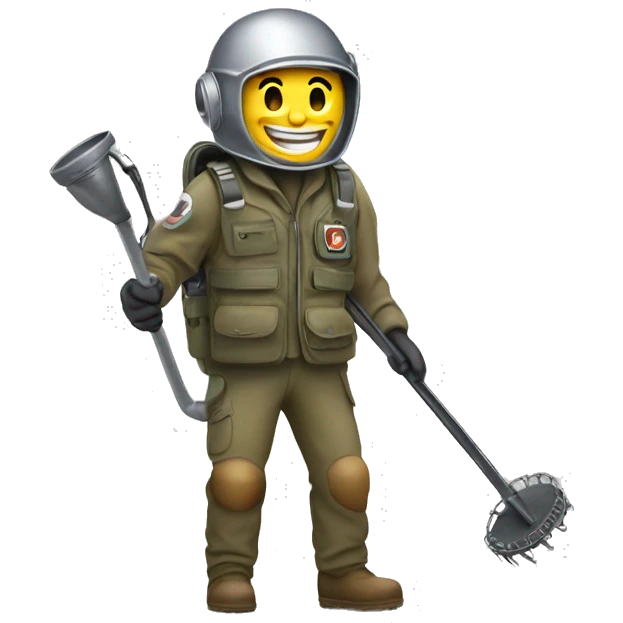 happy deminer holding metal detector looking for landmine emoji