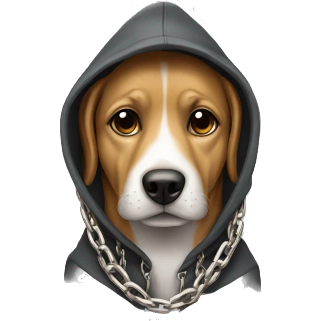 Dog wearing a chain and hat with hoodie emoji