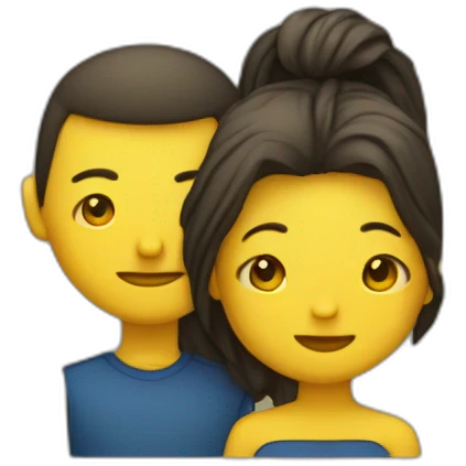 Tete de femme avec derriere un cœur jaune et derrière une tete d'homme  emoji