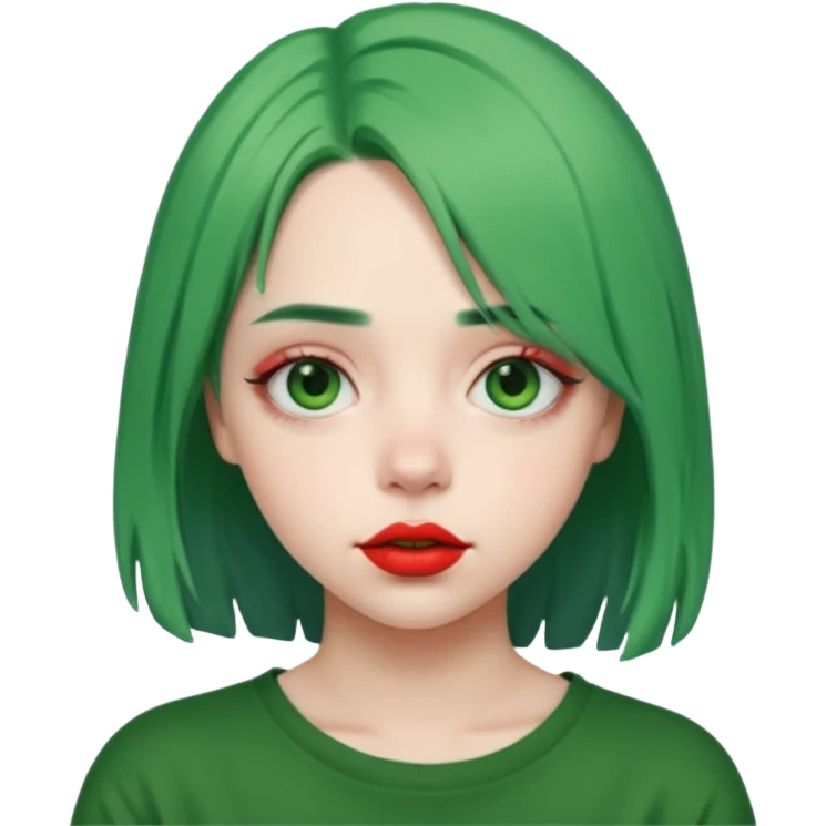 girl with green hair like Billie Eilish and red lipstick emoji