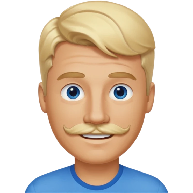 normal emoji 👨🏼 white guy with blond hair, mustache, and blue eyes. No shoulders or neck. Just head. Hair a little mussed and stylish. Smiling emoji