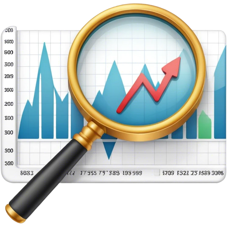 a mangifier glass above a line chart emoji