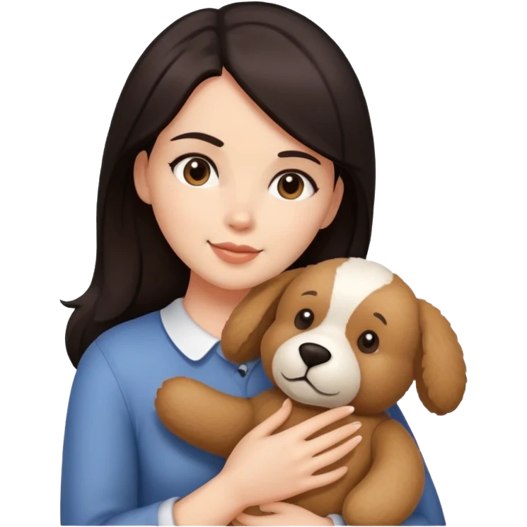 Woman with dark hair holding a teddy bear and pets emoji