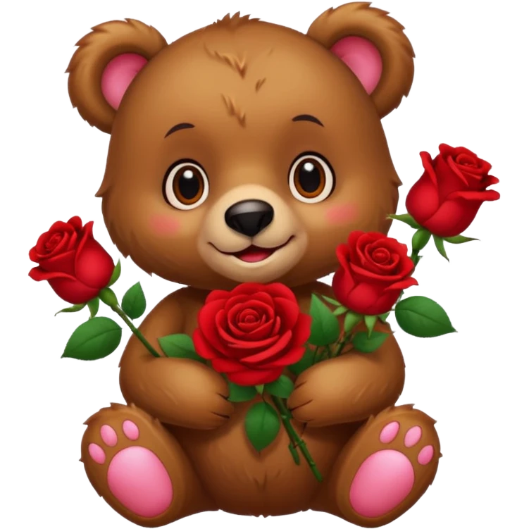 Cute bear with 🥹  eyes holding roses with this emoji expression  emoji