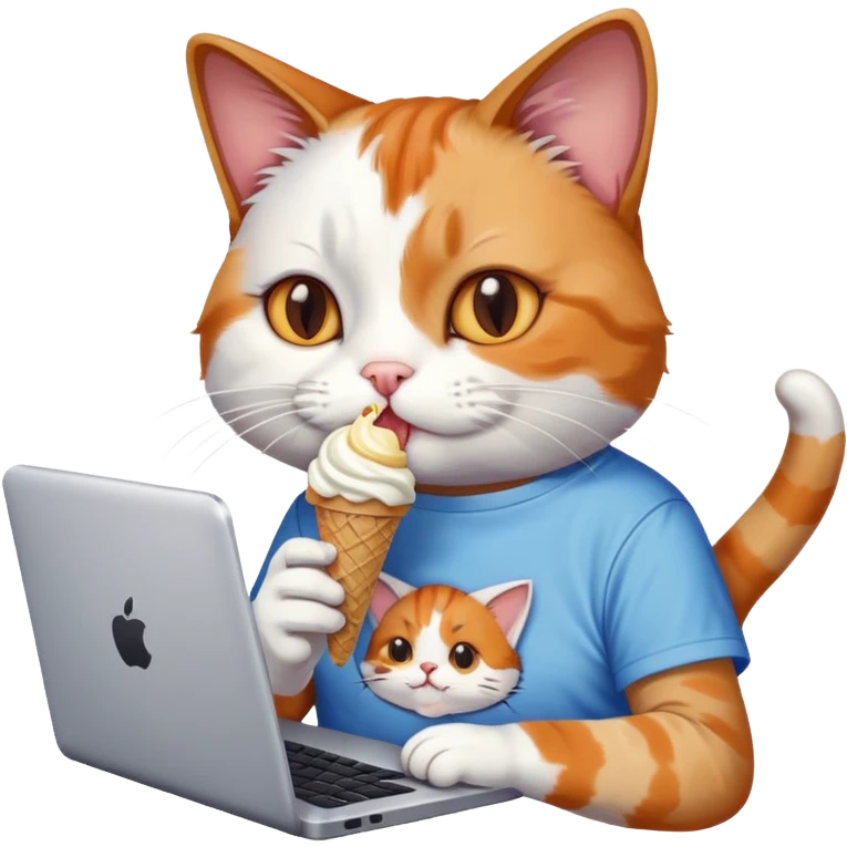 cat eating ice cream with a reddit shirt on and on a computer  emoji