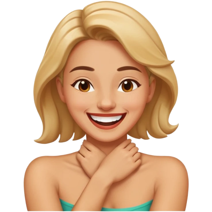 women with arms crossed on neck with a laughing face emoji