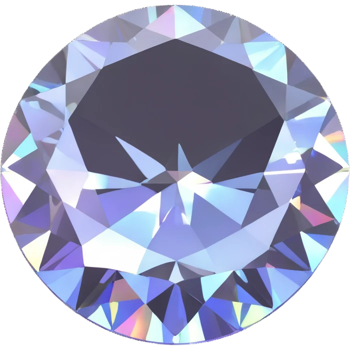 brilliant round white diamond mounted in polished silver, soft holographic shimmer emoji