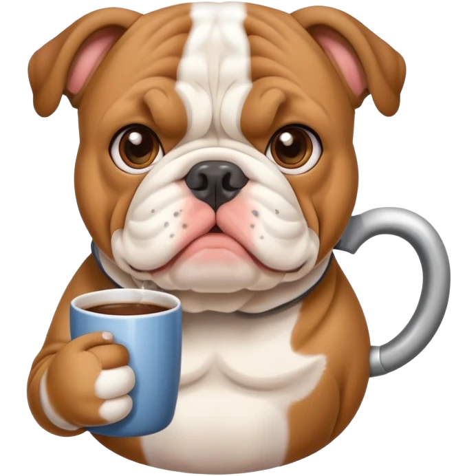 cute English bulldog holding a mug emoji