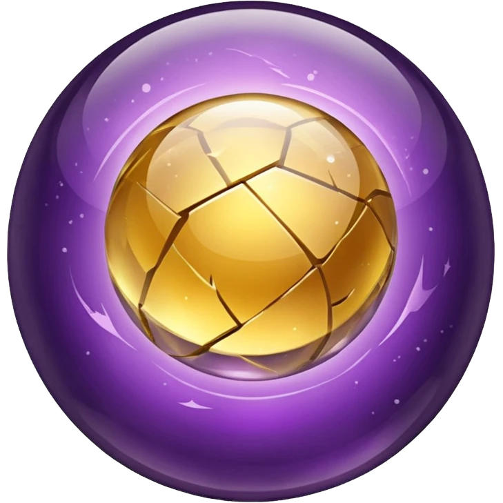 Floating glowing gold-cracked amethyst crystal smooth glossy shiny ball sphere floating in the air  emoji