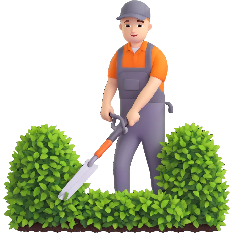 dedicated young white male gardener trimming bushes emoji
