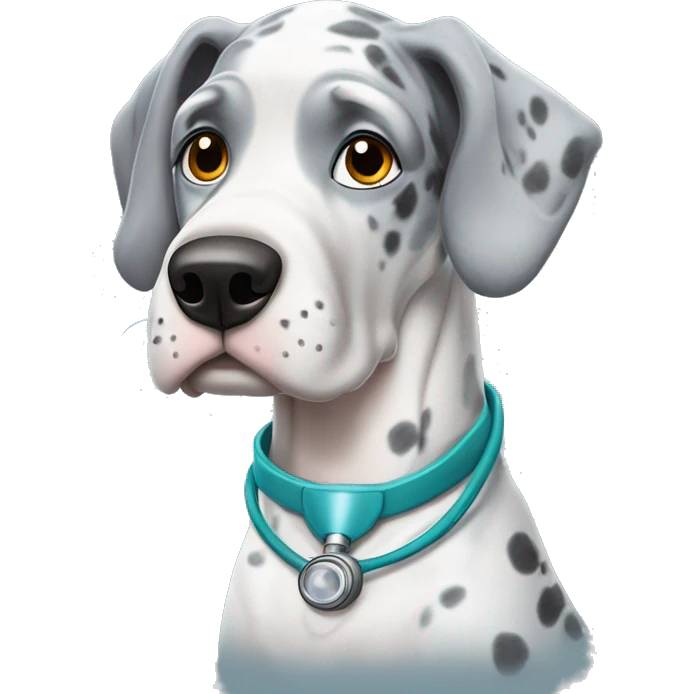 Blue Merle Great Dane wearing a doctor costume  emoji