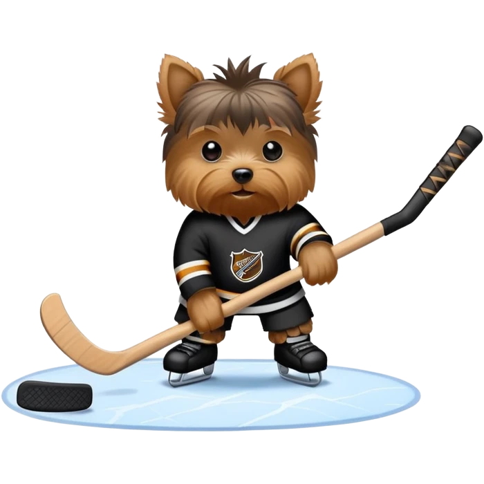 Yorkie playing hockey emoji