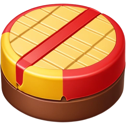 round chocolate bonbon with wafer center and yellow and red wrapper emoji