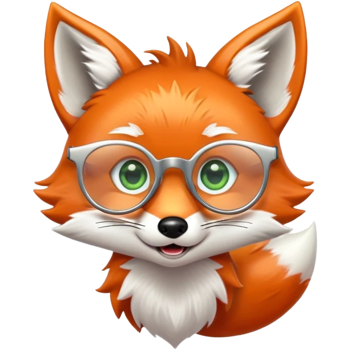 A surprised fox with sparkling fur, a glowing tail, a silver star on its forehead, and round glasses, with wide open mouth and eyes, looking shocked or scared emoji