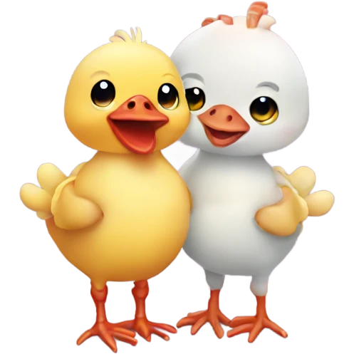 Baby chicken and sea crab holding hands emoji