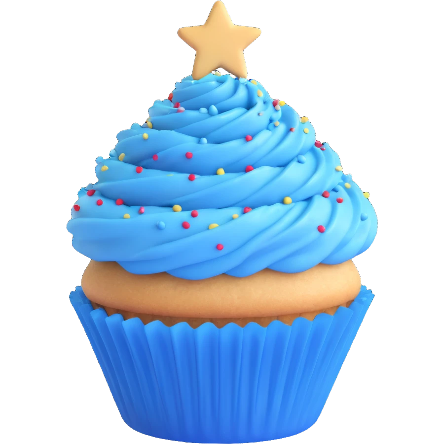 cupcake with blue icing and star sprinkles emoji