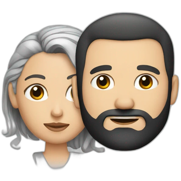 white man with black buzz cut and beard hanging matt woman with wavy dark hair emoji