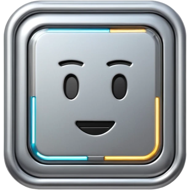 A futuristic microchip emoji made of polished silver chrome, minimal circuit details, smooth metallic surface, soft lighting, iOS emoji style, centered, clean white background emoji