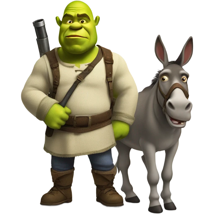Shrek with bazooka on shoulder pointed at Donkey emoji