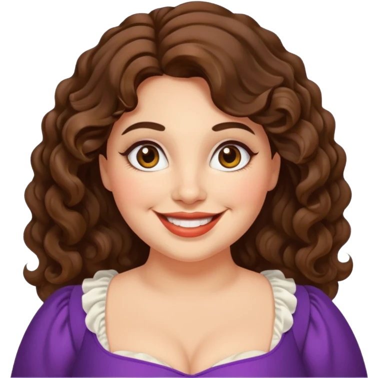 30 yr old italian woman, chubby, brown wavy hair, big brown eyes, huge smile, fancy dress emoji