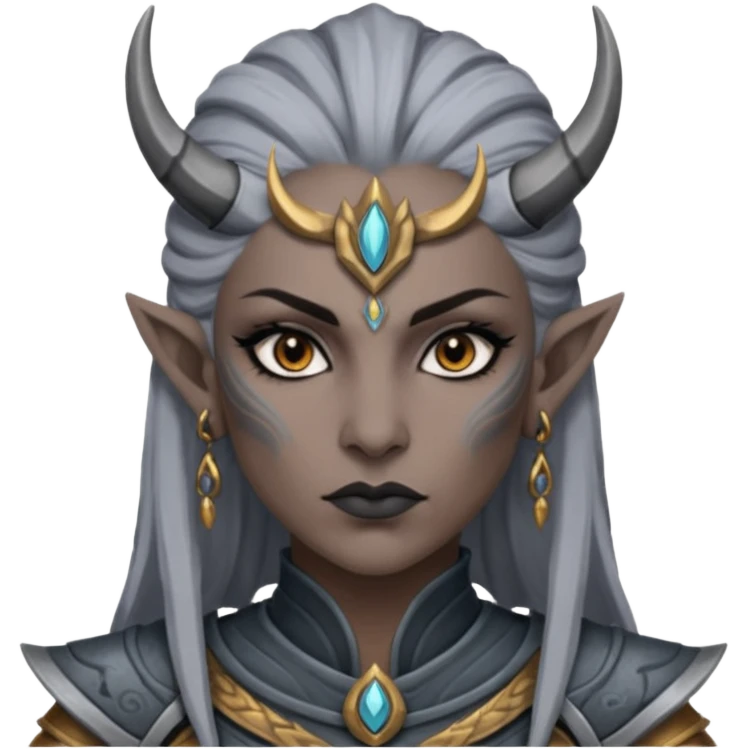 ESO female daedra, lashes and earrings, gray skin, warrior emoji