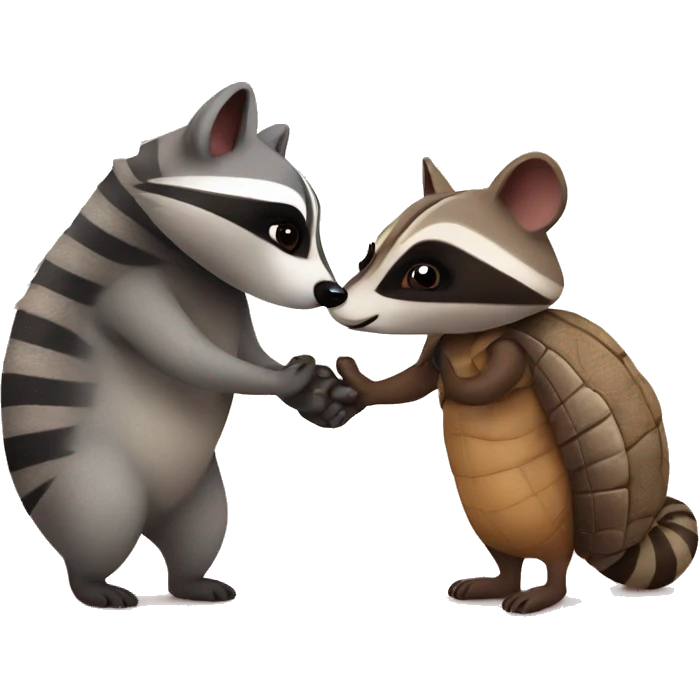 raccoon and armadillo in love emoji