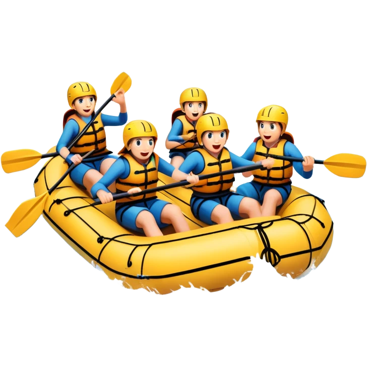 A group of adventurers paddling a raft through wild, fast-moving river rapids. The scene includes splashing water, rugged rocks, and intense action, emphasizing the excitement and teamwork of rafting in challenging conditions. emoji