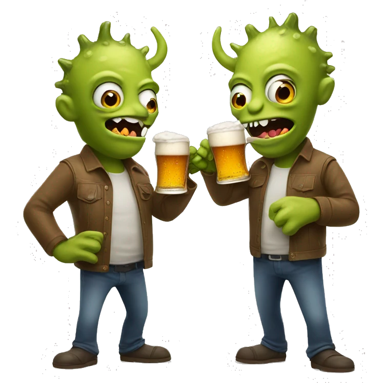two funny monsters drinking beer emoji