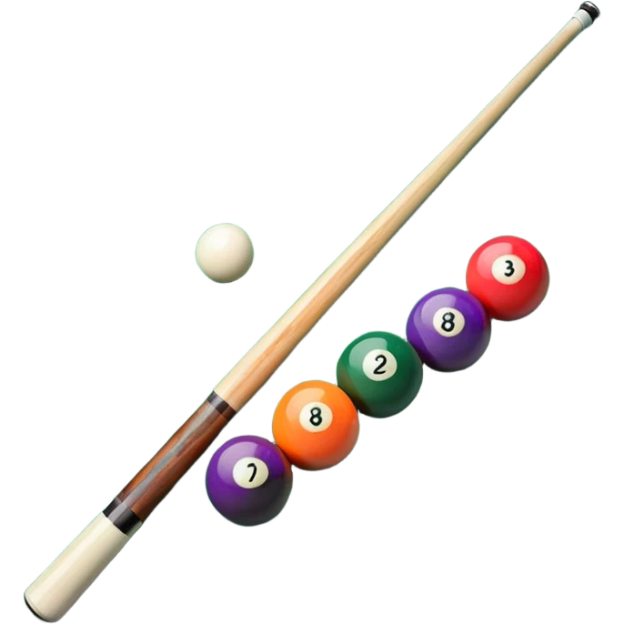 A close-up of a pool cue aimed at a set of colorful billiard balls resting on a green felt table. The focus is on the cue stick and the arrangement of balls, with subtle details of the game’s texture and atmosphere, emphasizing the precision and skill of billiards. emoji