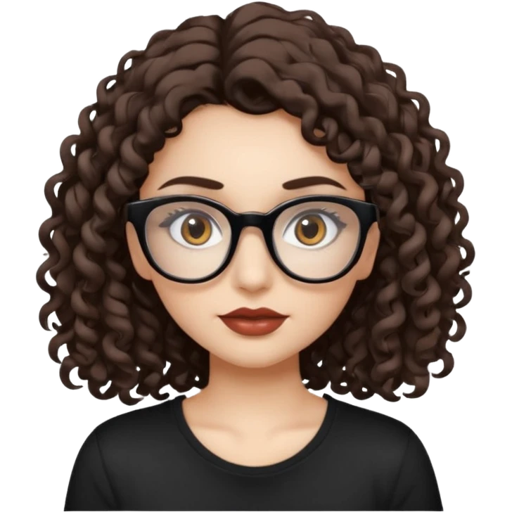 I want to describe me. I am a girl with brown hair amd curly hair. I have brown eyes and black glasses and long lashes with mascara. My lips are medium and my nose as well. I wear a white T-shirt. I am white skin with long curly hair. I want longa lashes with loong curly hair emoji