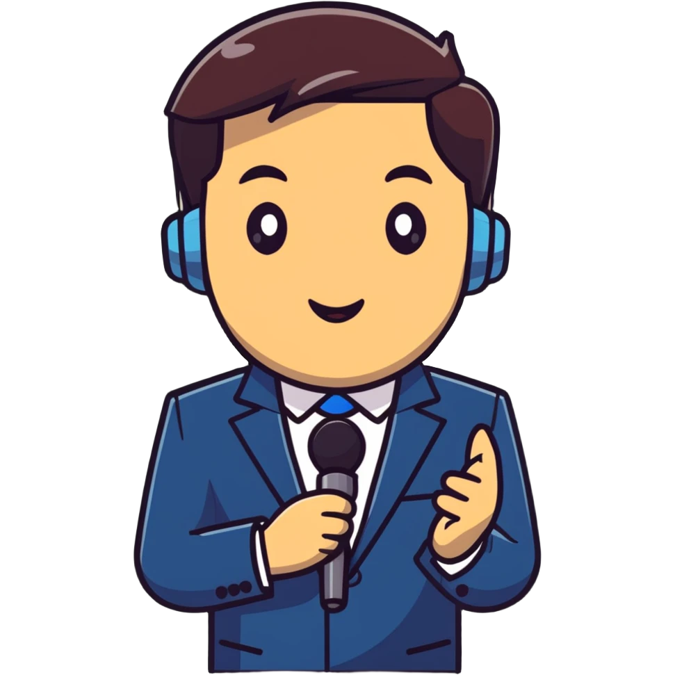 Vavinews Man, male news anchor with suit and microphone emoji
