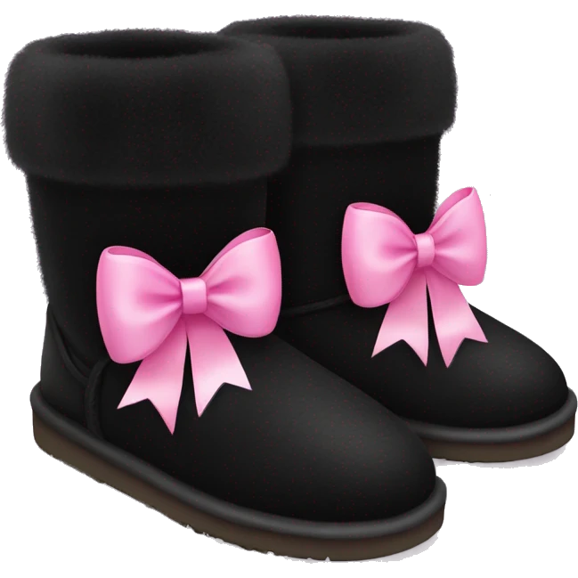 Realistic black Ugg fur boots with pink ribbon bows isolated.  emoji