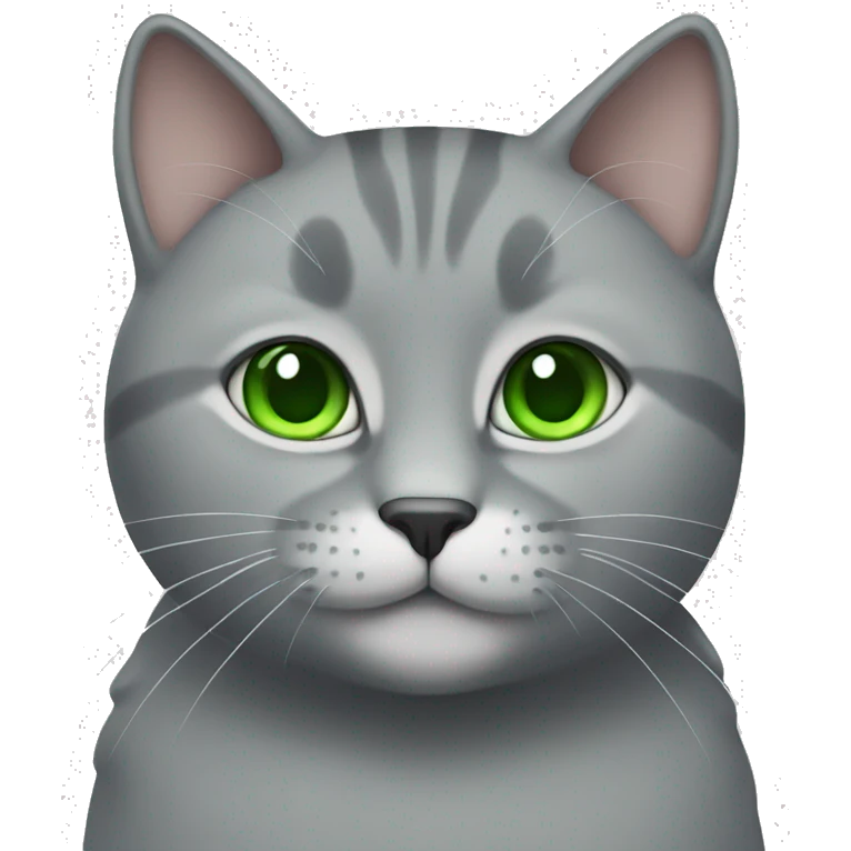 Grey cat with green eyes eating food emoji