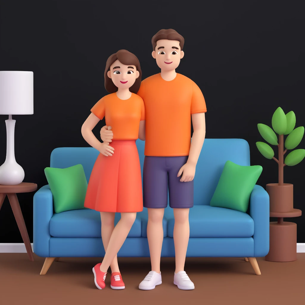  couple posing, close up pose, living room background emoji