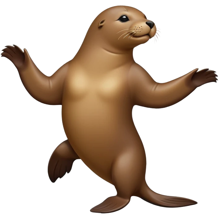 A sea lion twirls and claps its flippers, dancing playfully by the shore with joyful energy emoji