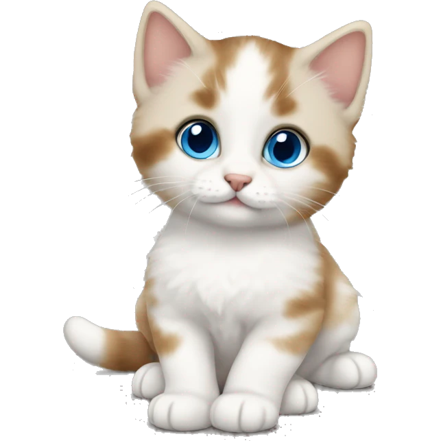 Kitten with white and brown fur, domestic short hair with big blue eyes emoji