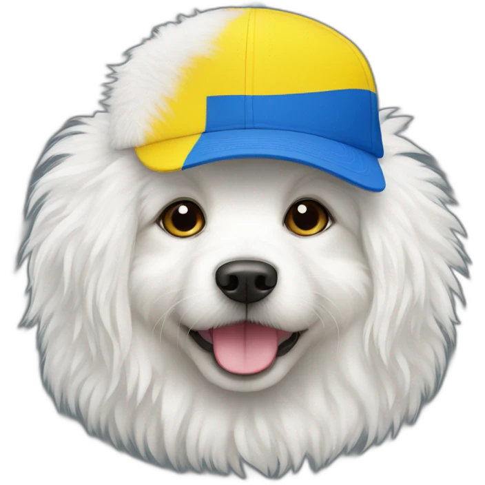 white dog fluffy with cap ukraine flag emoji