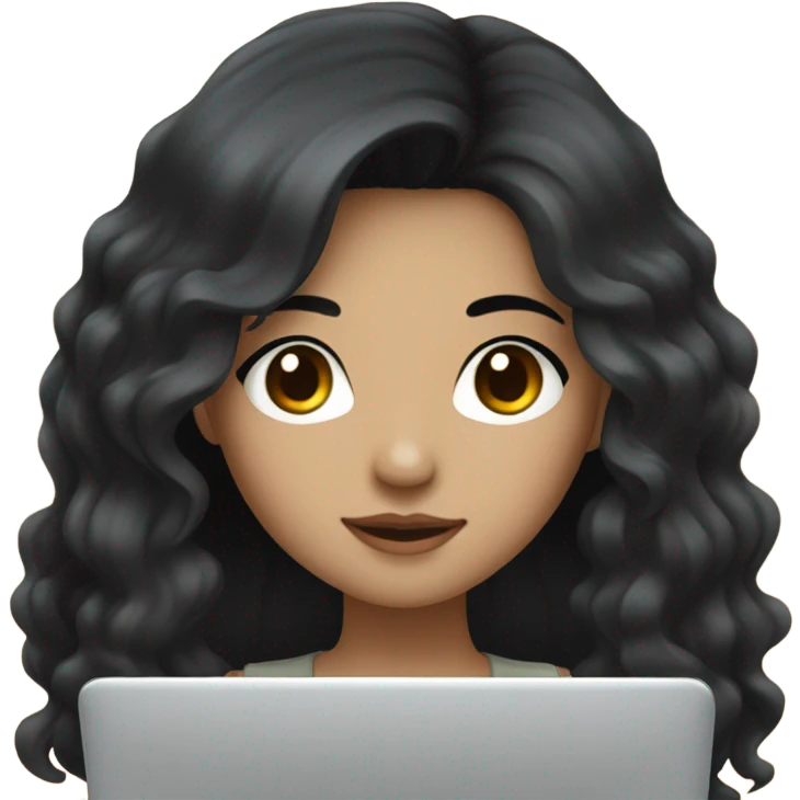 Beautiful girl,Black hair,wavy hair，long hair,Black eyes,Chinese, typing on laptop  emoji