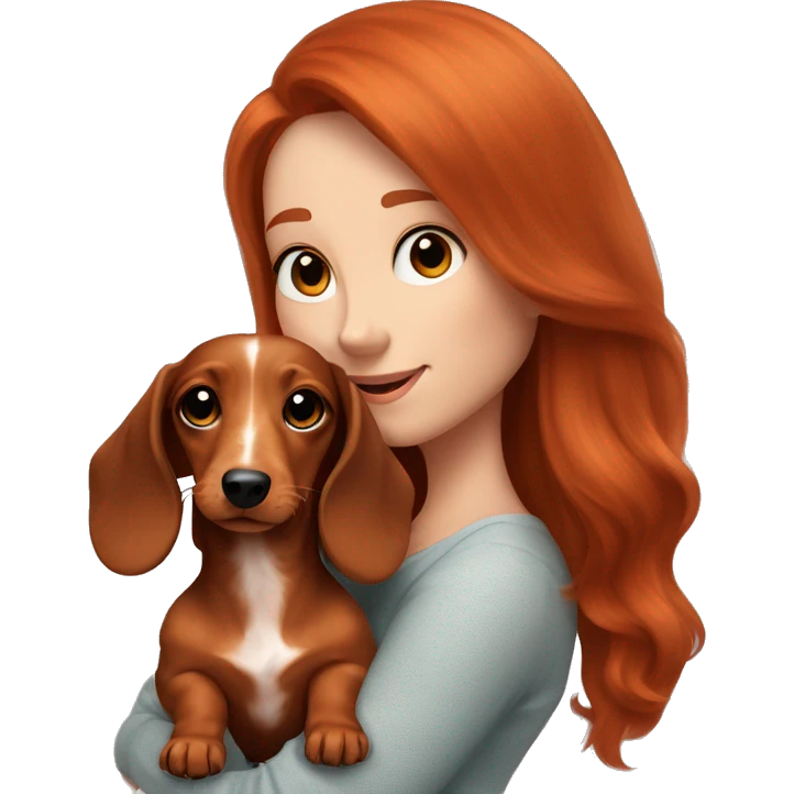  puppy longhair dachshund fair colours and her owner a redhead woman emoji