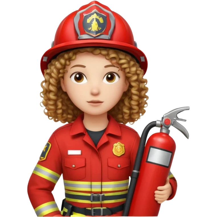 Firefighter girl curly hair with red uniform fire extinguisher emoji