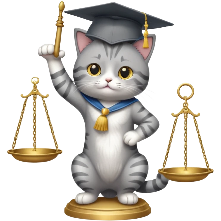 cat wearing a graduation cap, balancing the scales of justice on the tip of its tail emoji