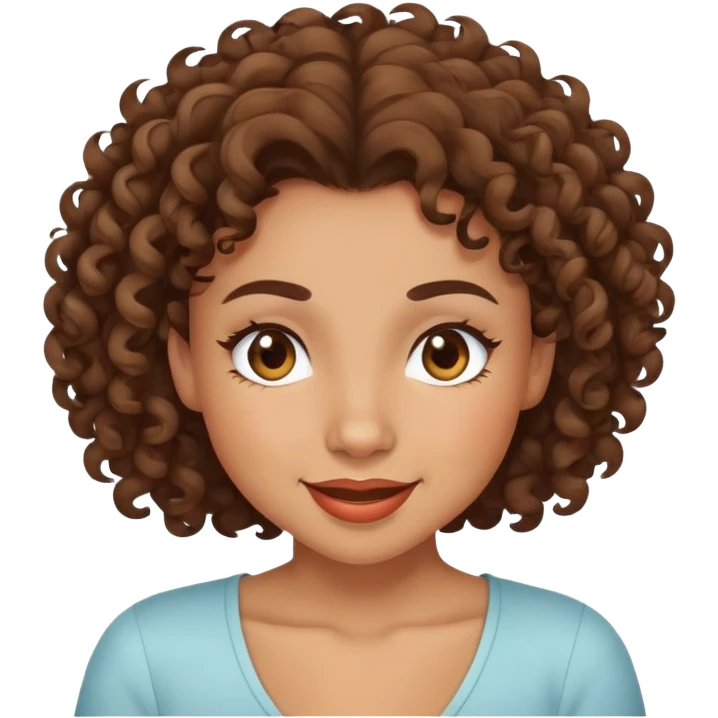 mixed-race girl with curly brown hair, winking face emoji