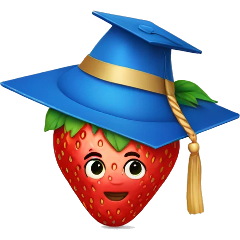 strawberry with blue graduation hat and gown emoji