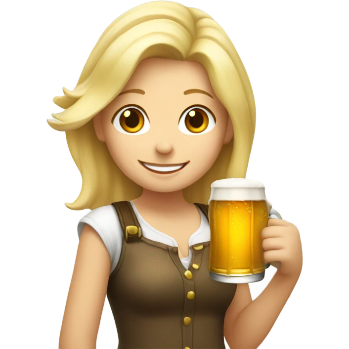 blonde girl with a smile drinking a beer emoji