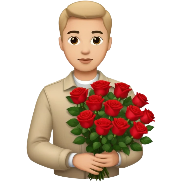 man holding a bouquet of red roses emoji